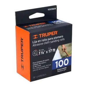 Truper Rollo de 5 m de lija para plomero grano 100 ancho 1-1/2