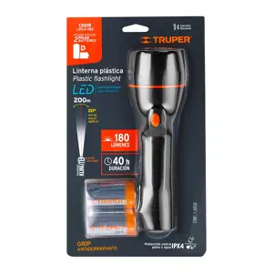 13019 / LIPLA-180 Linterna plástica 1 LED 180 lm con 2 pilas D, Truper