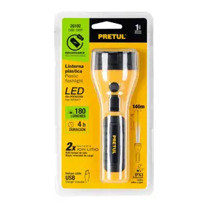 Linterna plástica de LED, 180 lm, recargable, PRETUL