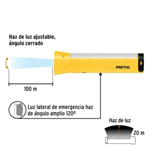 Linterna plástica de LED, 100 lm, recargable, PRETUL