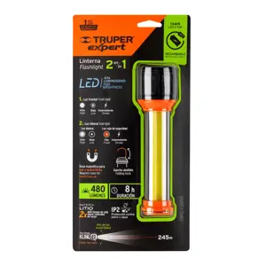 13415 / LIREX-480 Linterna recargable con luz emergencia, 480lm, Truper Expert