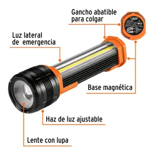 13415 / LIREX-480 Linterna recargable con luz emergencia, 480lm, Truper Expert