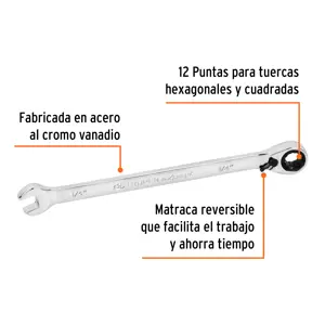 Llave combinada matraca reversible 1/4