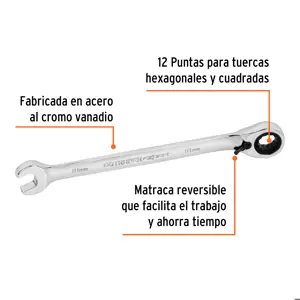 Llave combinada matraca reversible 10mmx154 mm largo, Expert