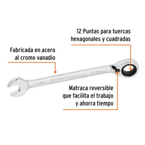 Llave combinada matraca reversible 15mmx198 mm largo, Expert