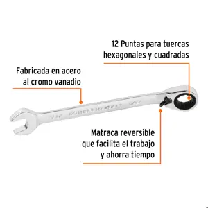 Llave combinada matraca reversible 9/16