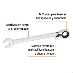 Llave combinada matraca reversible 13/16