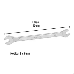 Llave española 8 x 9 mm x 140 mm de largo, PRETUL
