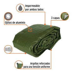 Lona uso rudo, verde olivo, 12 X 17 m, Truper Expert
