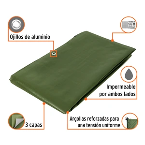 Lona uso rudo, verde olivo, 3 x 4 m, Truper Expert