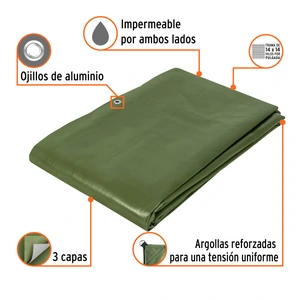 Lona uso rudo, verde olivo, 4 X 6 m, Truper Expert