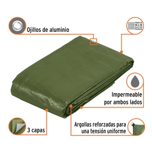 Lona uso rudo, verde olivo, 5 X 6 m, Truper Expert