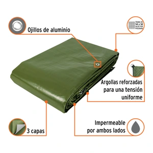 Lona uso rudo, verde olivo, 6 X 12 m, Truper Expert