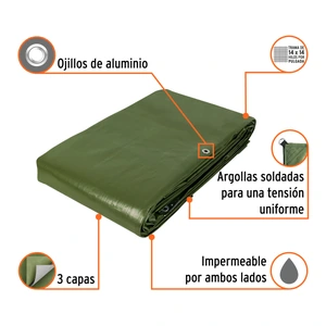 Lona uso rudo, verde olivo, 6 X 9 m, Truper Expert