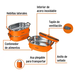 Truper Lonchera térmica con 3 contenedores de acero inoxidable
