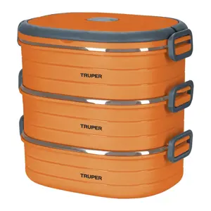 Truper Lonchera térmica con 3 contenedores de acero inoxidable