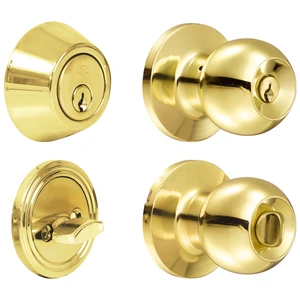 Combo de pomo tubulares de bola función sencilla, latón brillante, llave estándar, blíster Lock