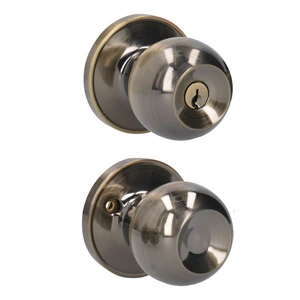 Pomo tubular bola función entrada, latón antiguo, llave estándar, blíster Lock