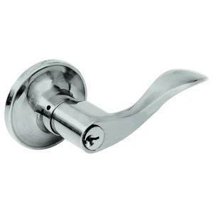 Manija tubular curva función baño, níquel satinado, llave estándar, blíster Lock