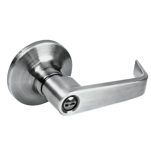 Manija tubular plana función baño, níquel satinado, llave estándar, blíster Lock