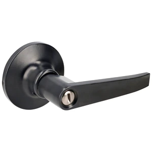 Manija tubular recta función baño, negra, llave estándar, blíster Lock