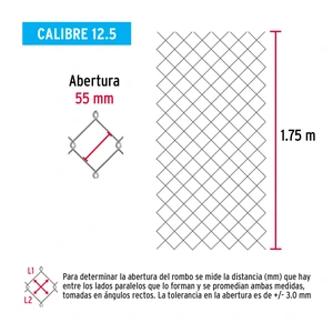 Fiero Rollo malla ciclónica cal.12.5, 1.75x20m, abertura 55mm 46kg