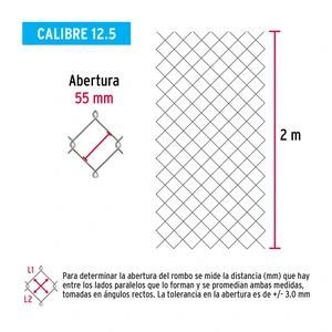 Fiero Rollo malla ciclónica cal.12.5, 2x20m, abertura 55mm 51kg