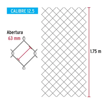 Fiero Rollo malla ciclónica cal.12.5, 1.75x20m, abertura 63mm 38kg