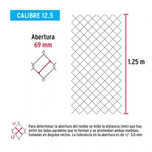 Fiero Rollo malla ciclónica cal.12.5, 1.25x20m, abertura69mm 26kg