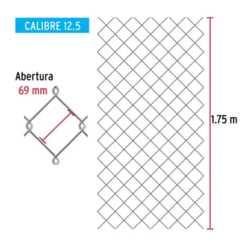 Fiero Rollo malla ciclónica cal.12.5, 1.75x20m, abertura69mm 35kg