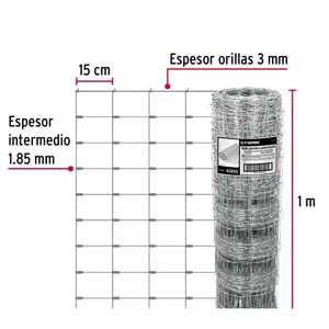 Fiero Rollo malla borreguera, 1m x 50m acero galvanizado, 23kg