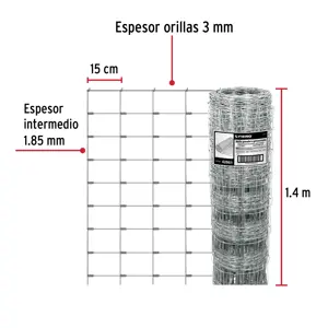 Fiero Rollo malla borreguera, 1.4m x 50m acero galvanizado, 28kg
