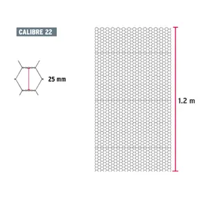 Fiero Rollo malla hexagonal cal.22, 1.2x 45m, abertura 25mm, 16kg