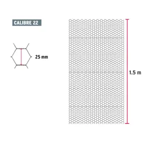 Fiero Rollo malla hexagonal cal.22, 1.5x 45m, abertura 25mm, 20kg