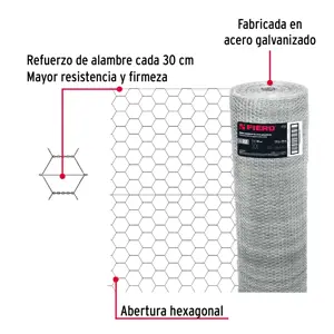 Fiero Rollo malla hexagonal cal.22, 1.5x 45m, abertura 25mm, 20kg