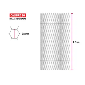 Fiero Rollo malla hexagonal cal.20, 1.5x 45m, abertura 38mm, 21kg