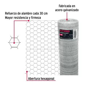 Fiero Rollo malla hexagonal cal.20, 1.75x 45m, abertura 38mm, 23kg