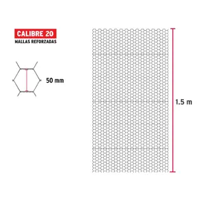 Fiero Rollo de malla hexagonal 45mx1.5m calibre 20 abertura 50mm