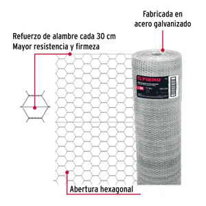 Fiero Rollo malla hexagonal cal.20, 1.5x 45m, abertura 50mm, 15kg