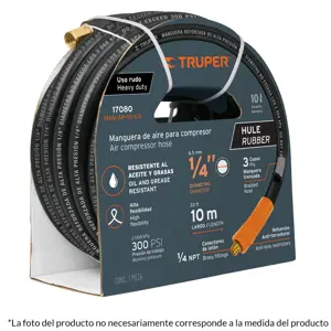 Manguera para compresor, de hule, 15m x 1/4