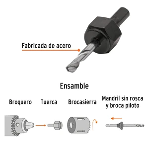 Mandril para brocasierra diamante sin rosca 3/8