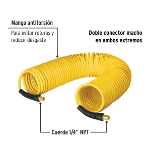 Manguera para compresor, tipo resorte, 7.6m x 1/4