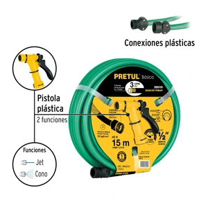 Combo manguera MAN-15X1/2P y pistola de riego PIM-4P, PRETUL
