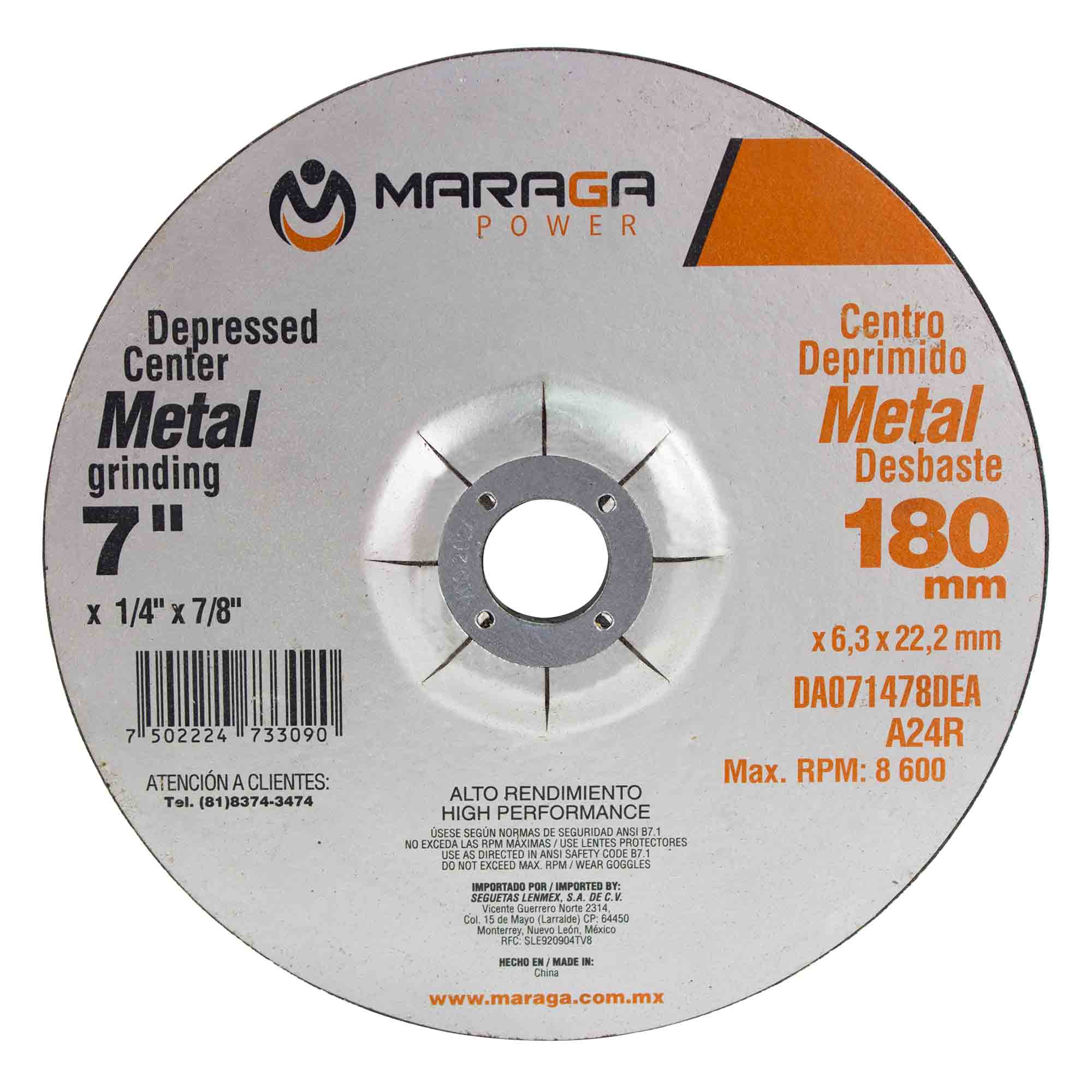 MARAGA-DA071478DEA / DA071478DEA Disco de Desbaste de 7" Grosor 1/4" Eje 7/8" Maraga Disco de Desbaste de 7 Grosor 1/4 Eje 7/8 Pulgadas Maraga