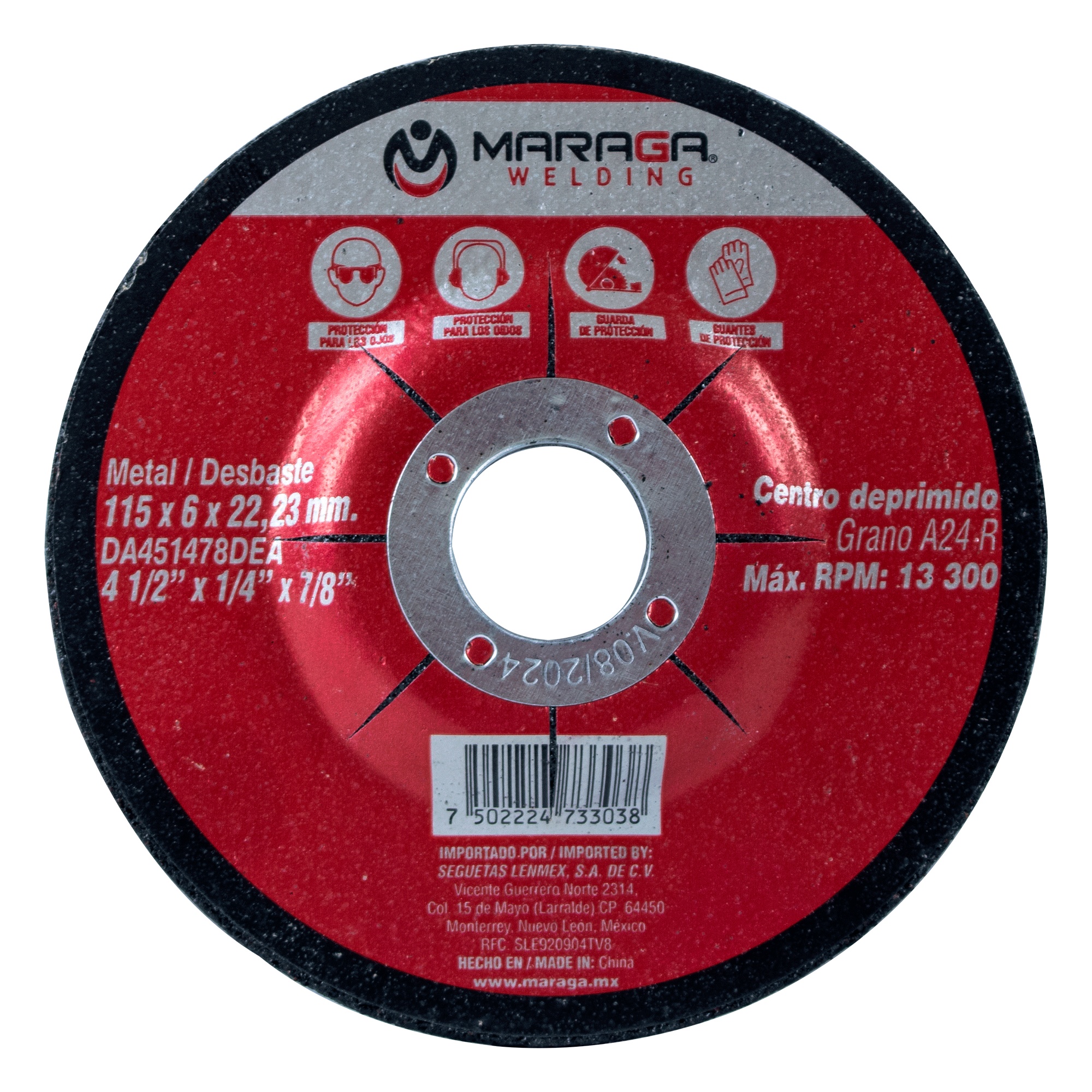 MARAGA-DA451478DEA / DA451478DEA Disco de Desbaste de 4-1/2" Grosor 1/4" Eje 7/8" Maraga