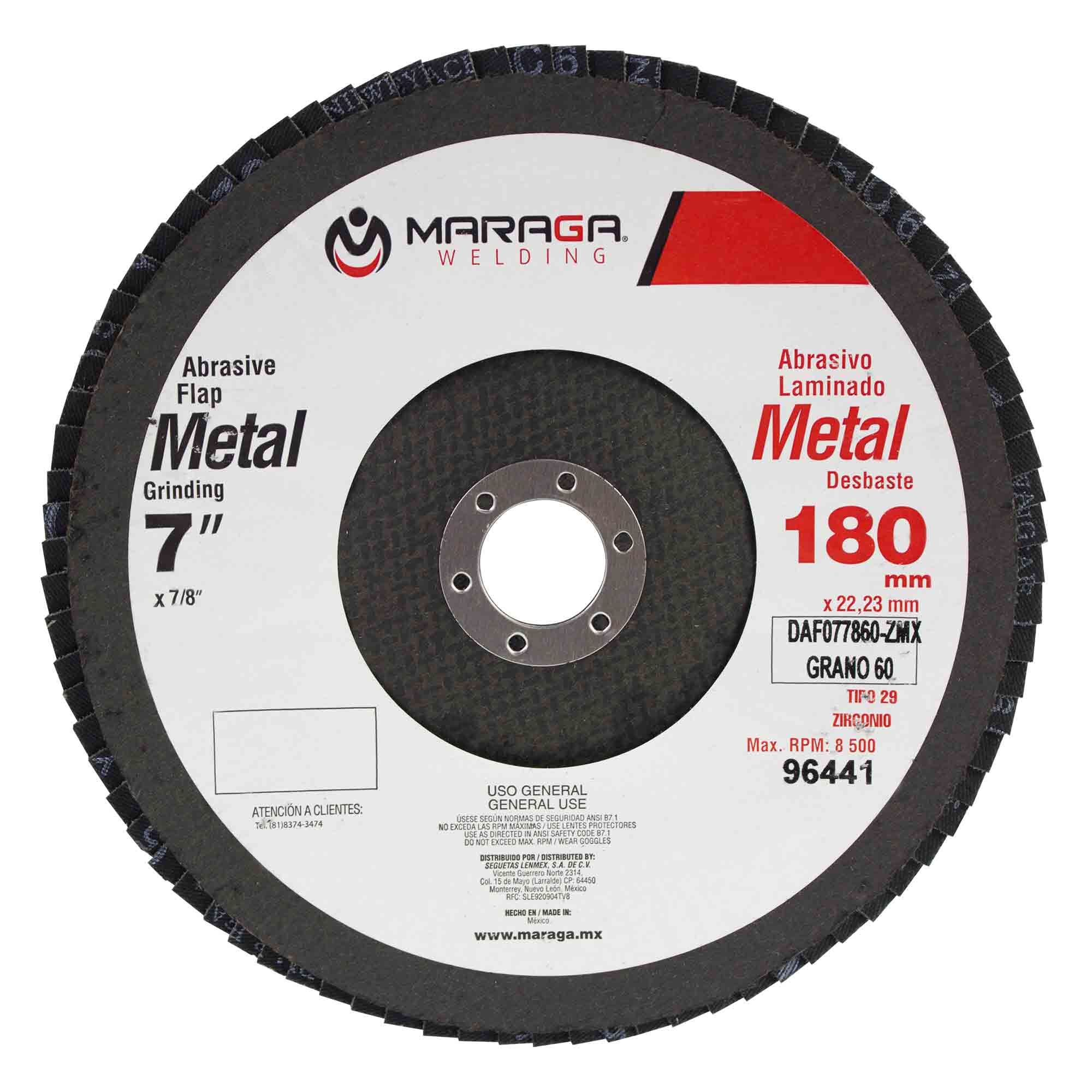 MARAGA-DAF077860-ZMX / DAF077860-ZMX Disco de Desbaste Metal 7" Eje 7/8" Grano 60 Maraga Disco de Desbaste Uso Profesional de 7 Eje 7/8 Pulgadas Grano 60 Maraga