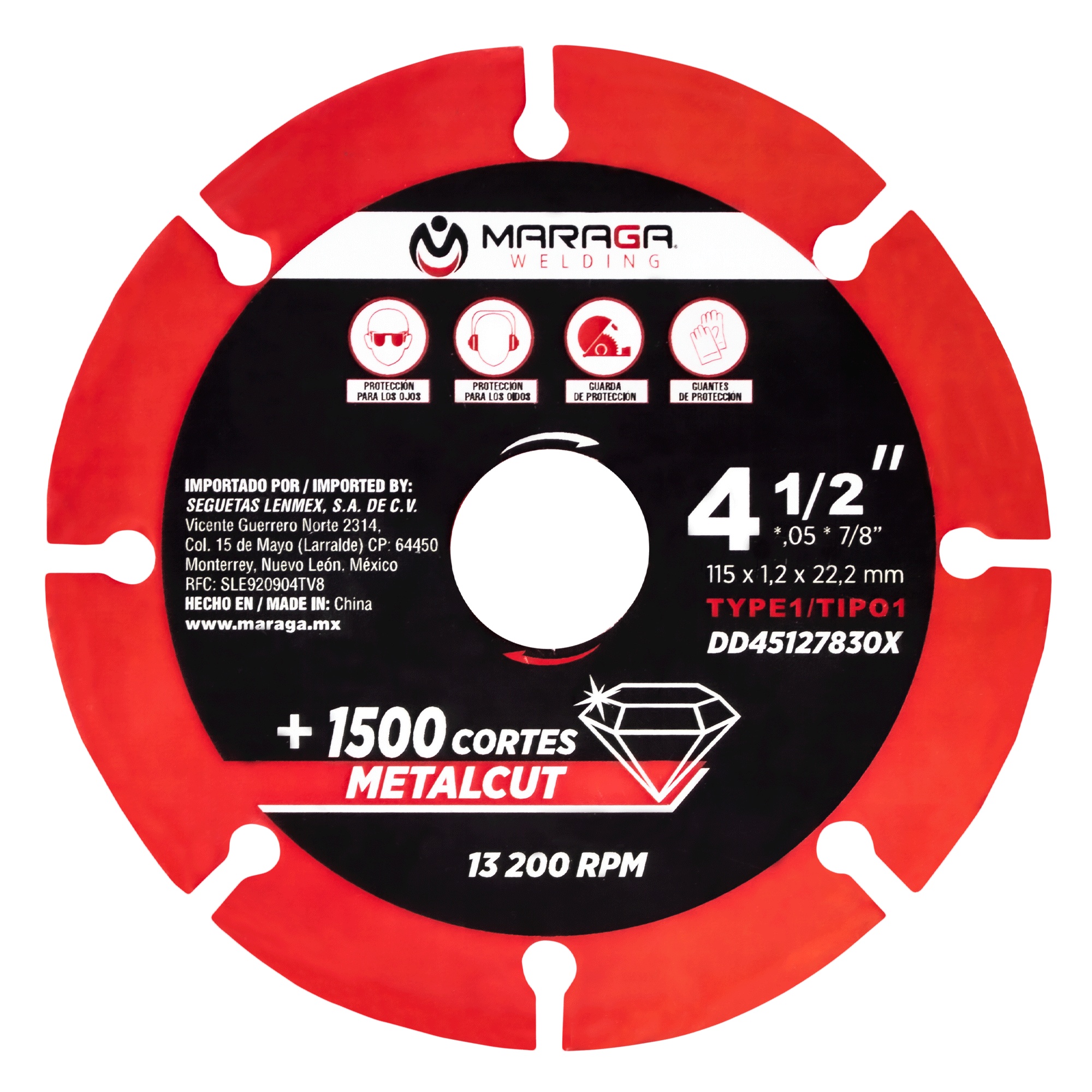 MARAGA-DD45127830X / DD45127830X Disco Corte Metal 4-1/2” Diamante METALCUT Alta Duración +1500 Cortes 13,200 RPM Industrial DISCO DE CORTE DE DIAMANTE 4 1/2 PULGADAS METALCUT MARAGA