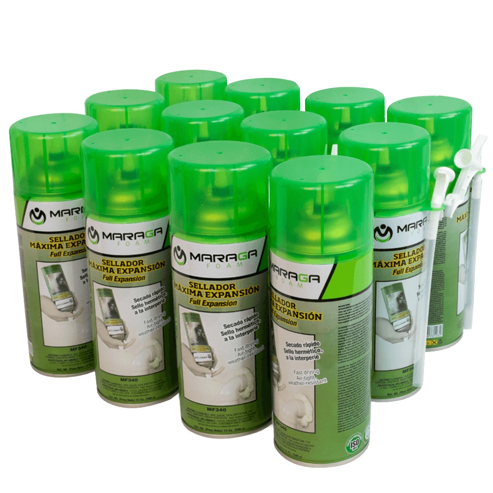 Espuma Poliuretano FOAM340 Sellador Expansivo 340g Aislante Térmico y Acústico Caja 12 Piezas Espuma Poliuretano de 12 Oz Caja 12 Piezas