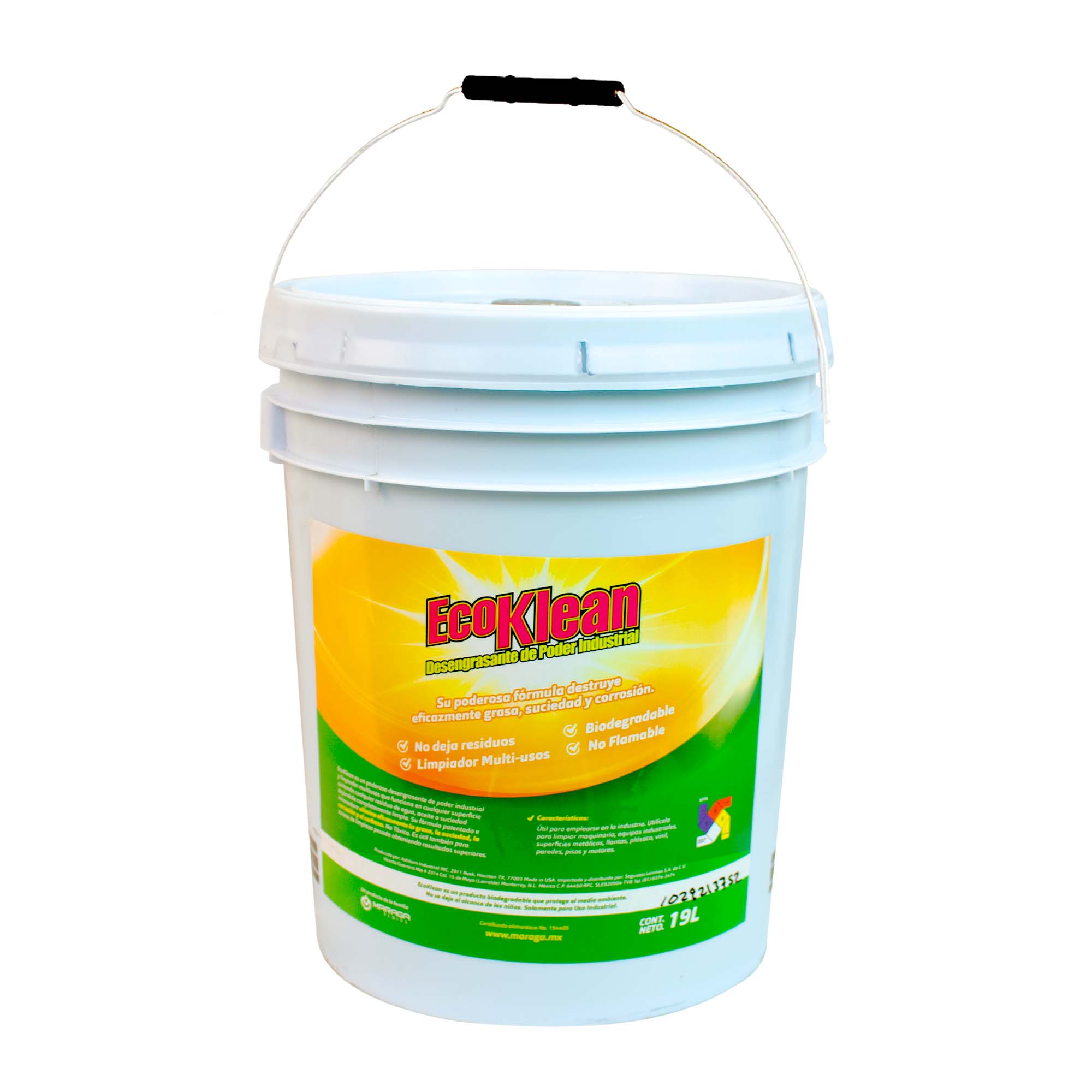 Desengrasante Industrial ECOKLEAN Biodegradable Multiusos Alta Potencia Sin Residuos 5 Galones Maraga Limpiador y Desengrasante Biodegradable de Uso Industrial 5 Galones Maraga
