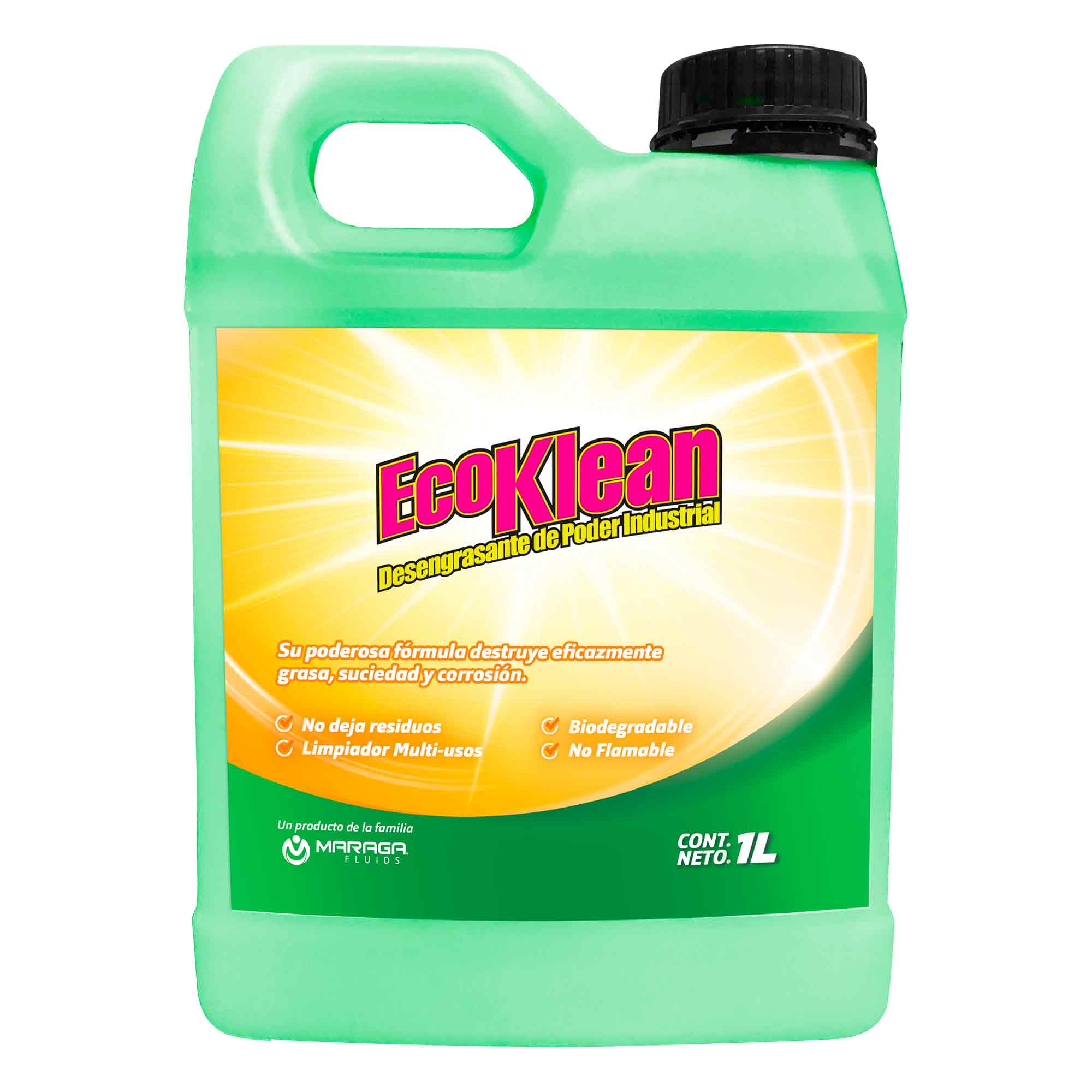 Desengrasante Industrial ECOKLEAN Biodegradable Multiusos Alta Potencia Sin Residuos 1 Litro Maraga Limpiador y Desengrasante Biodegradable de Uso Industrial 1 Litro Maraga